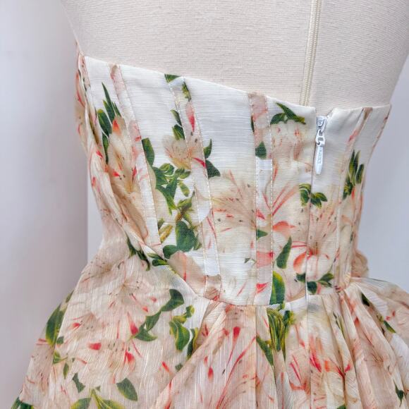 ZIMMERMANN Natura Draped Strapless Dress High-Low Azalea Floral 0 (US4) - Picture 11 of 16